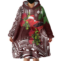 Christmas Hawaii with I'iwi Bird Wearable Blanket Hoodie Aloha Mele Kalikimaka - Oxblood Art LT9 - Polynesian Pride