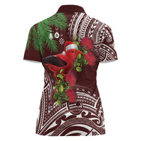 Christmas Hawaii with I'iwi Bird Women Polo Shirt Aloha Mele Kalikimaka - Oxblood Art LT9 - Polynesian Pride