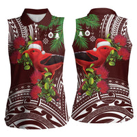 Christmas Hawaii with I'iwi Bird Women Sleeveless Polo Shirt Aloha Mele Kalikimaka - Oxblood Art LT9 - Polynesian Pride