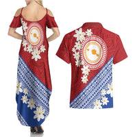 French Polynesia Couples Matching Summer Maxi Dress and Hawaiian Shirt Tahitian Tiare Flowers Tribal LT9 - Polynesian Pride