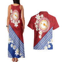 French Polynesia Couples Matching Tank Maxi Dress and Hawaiian Shirt Tahitian Tiare Flowers Tribal LT9 - Polynesian Pride