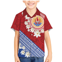 French Polynesia Family Matching Mermaid Dress and Hawaiian Shirt Tahitian Tiare Flowers Tribal LT9 Son's Shirt Red - Polynesian Pride