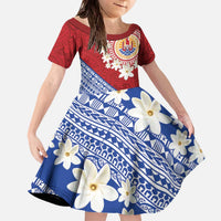 French Polynesia Family Matching Off The Shoulder Long Sleeve Dress and Hawaiian Shirt Tahitian Tiare Flowers Tribal LT9 Daughter's Dress Red - Polynesian Pride