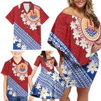 French Polynesia Family Matching Off Shoulder Short Dress and Hawaiian Shirt Tahitian Tiare Flowers Tribal LT9 - Polynesian Pride