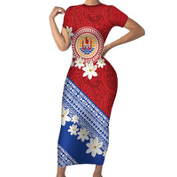 French Polynesia Family Matching Short Sleeve Bodycon Dress and Hawaiian Shirt Tahitian Tiare Flowers Tribal LT9 Mom's Dress Red - Polynesian Pride
