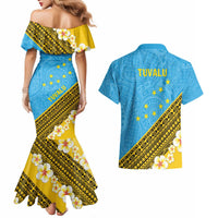 Tuvalu Plumeria Flowers Couples Matching Mermaid Dress and Hawaiian Shirt Polynesian Tribal Pattern LT9 - Polynesian Pride