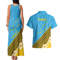 Tuvalu Plumeria Flowers Couples Matching Tank Maxi Dress and Hawaiian Shirt Polynesian Tribal Pattern LT9 - Polynesian Pride