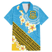Tuvalu Plumeria Flowers Family Matching Mermaid Dress and Hawaiian Shirt Polynesian Tribal Pattern LT9 Dad's Shirt - Short Sleeve Blue - Polynesian Pride