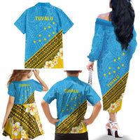Tuvalu Plumeria Flowers Family Matching Off The Shoulder Long Sleeve Dress and Hawaiian Shirt Polynesian Tribal Pattern LT9 - Polynesian Pride