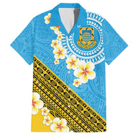 Tuvalu Plumeria Flowers Family Matching Off Shoulder Maxi Dress and Hawaiian Shirt Polynesian Tribal Pattern LT9 Dad's Shirt - Short Sleeve Blue - Polynesian Pride