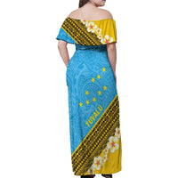 Tuvalu Plumeria Flowers Family Matching Off Shoulder Maxi Dress and Hawaiian Shirt Polynesian Tribal Pattern LT9 - Polynesian Pride