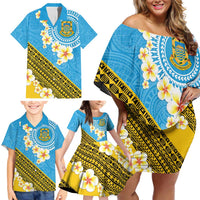 Tuvalu Plumeria Flowers Family Matching Off Shoulder Short Dress and Hawaiian Shirt Polynesian Tribal Pattern LT9 - Polynesian Pride