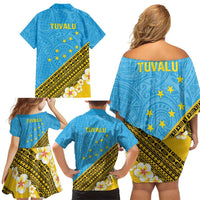 Tuvalu Plumeria Flowers Family Matching Off Shoulder Short Dress and Hawaiian Shirt Polynesian Tribal Pattern LT9 - Polynesian Pride