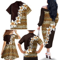 Vintage Hibiscus Turtle Pattern Family Matching Off The Shoulder Long Sleeve Dress and Hawaiian Shirt with Plumeria Half Style LT9 - Polynesian Pride