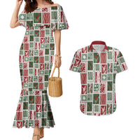 Mele Kalikimaka Hawaiian Quilt and Lei Patchwork Couples Matching Mermaid Dress and Hawaiian Shirt LT9 Red - Polynesian Pride