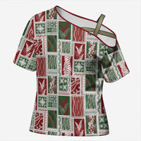 Mele Kalikimaka Hawaiian Quilt and Lei Patchwork Cross Shoulder Shirt - Polynesian Pride