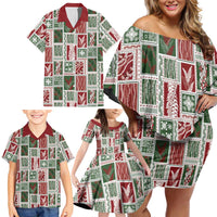 Mele Kalikimaka Hawaiian Quilt and Lei Patchwork Family Matching Off Shoulder Short Dress and Hawaiian Shirt LT9 - Polynesian Pride