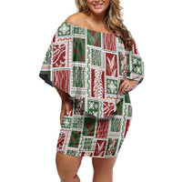 Mele Kalikimaka Hawaiian Quilt and Lei Patchwork Family Matching Off Shoulder Short Dress and Hawaiian Shirt LT9 Mom's Dress Red - Polynesian Pride