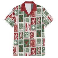Mele Kalikimaka Hawaiian Quilt and Lei Patchwork Family Matching Short Sleeve Bodycon Dress and Hawaiian Shirt LT9 Dad's Shirt - Short Sleeve Red - Polynesian Pride