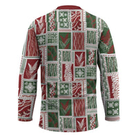 Mele Kalikimaka Hawaiian Quilt and Lei Patchwork Hockey Jersey - Polynesian Pride