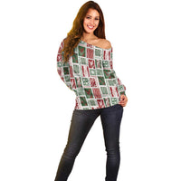 Mele Kalikimaka Hawaiian Quilt and Lei Patchwork Off Shoulder Sweater - Polynesian Pride
