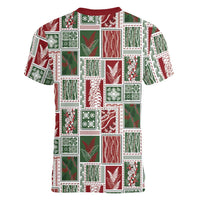 Mele Kalikimaka Hawaiian Quilt and Lei Patchwork Women V-Neck T-Shirt - Polynesian Pride
