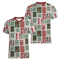 Mele Kalikimaka Hawaiian Quilt and Lei Patchwork Women V-Neck T-Shirt - Polynesian Pride