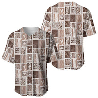 Vintage Aloha Block Quilt Baseball Jersey Beige Inspired Lei Motifs - Polynesian Pride