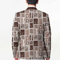 Vintage Aloha Block Quilt Blazer Beige Inspired Lei Motifs - Polynesian Pride