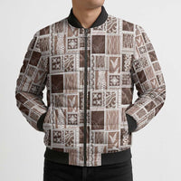 Vintage Aloha Block Quilt Bomber Puffer Jacket Beige Inspired Lei Motifs - Polynesian Pride