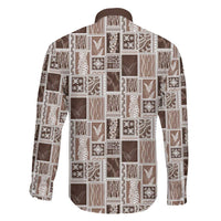 Vintage Aloha Block Quilt Family Matching Long Sleeve Bodycon Dress and Hawaiian Shirt Beige Inspired Lei Motifs LT9 - Polynesian Pride