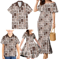 Vintage Aloha Block Quilt Family Matching Mermaid Dress and Hawaiian Shirt Beige Inspired Lei Motifs LT9 - Polynesian Pride