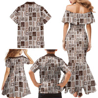 Vintage Aloha Block Quilt Family Matching Mermaid Dress and Hawaiian Shirt Beige Inspired Lei Motifs LT9 - Polynesian Pride