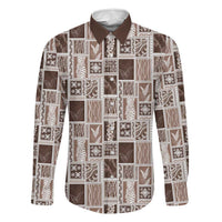 Vintage Aloha Block Quilt Family Matching Mermaid Dress and Hawaiian Shirt Beige Inspired Lei Motifs LT9 Dad's Shirt - Long Sleeve Beige - Polynesian Pride