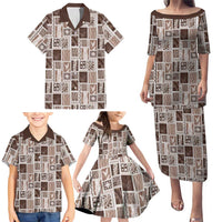 Vintage Aloha Block Quilt Family Matching Puletasi and Hawaiian Shirt Beige Inspired Lei Motifs LT9 - Polynesian Pride