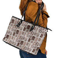 Vintage Aloha Block Quilt Leather Tote Bag Beige Inspired Lei Motifs - Polynesian Pride