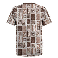 Vintage Aloha Block Quilt Rugby Jersey Beige Inspired Lei Motifs - Polynesian Pride