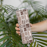 Vintage Aloha Block Quilt Skinny Tumbler Beige Inspired Lei Motifs LT9 - Polynesian Pride