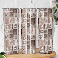 Vintage Aloha Block Quilt Skinny Tumbler Beige Inspired Lei Motifs LT9 - Polynesian Pride