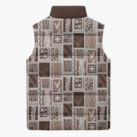 Vintage Aloha Block Quilt Sleeveless Puffer Jacket Beige Inspired Lei Motifs - Polynesian Pride