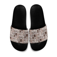 Vintage Aloha Block Quilt Slide Sandals Beige Inspired Lei Motifs - Polynesian Pride