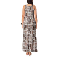 Vintage Aloha Block Quilt Tank Maxi Dress Beige Inspired Lei Motifs LT9 - Polynesian Pride