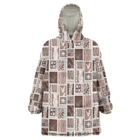 Vintage Aloha Block Quilt Wearable Blanket Hoodie Beige Inspired Lei Motifs LT9 One Size Beige - Polynesian Pride