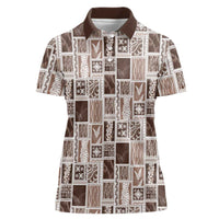 Vintage Aloha Block Quilt Women Polo Shirt Beige Inspired Lei Motifs LT9 Female Beige - Polynesian Pride