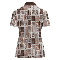 Vintage Aloha Block Quilt Women Polo Shirt Beige Inspired Lei Motifs LT9 - Polynesian Pride