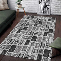 Vintage Aloha Block Quilt Area Rug Black Inspired Lei Motifs - Polynesian Pride
