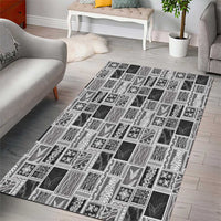 Vintage Aloha Block Quilt Area Rug Black Inspired Lei Motifs - Polynesian Pride