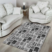 Vintage Aloha Block Quilt Area Rug Black Inspired Lei Motifs - Polynesian Pride