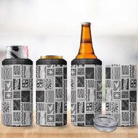 Vintage Aloha Block Quilt 4 in 1 Can Cooler Tumbler Black Inspired Lei Motifs LT9 - Polynesian Pride