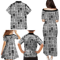 Vintage Aloha Block Quilt Family Matching Puletasi and Hawaiian Shirt Black Inspired Lei Motifs LT9 - Polynesian Pride